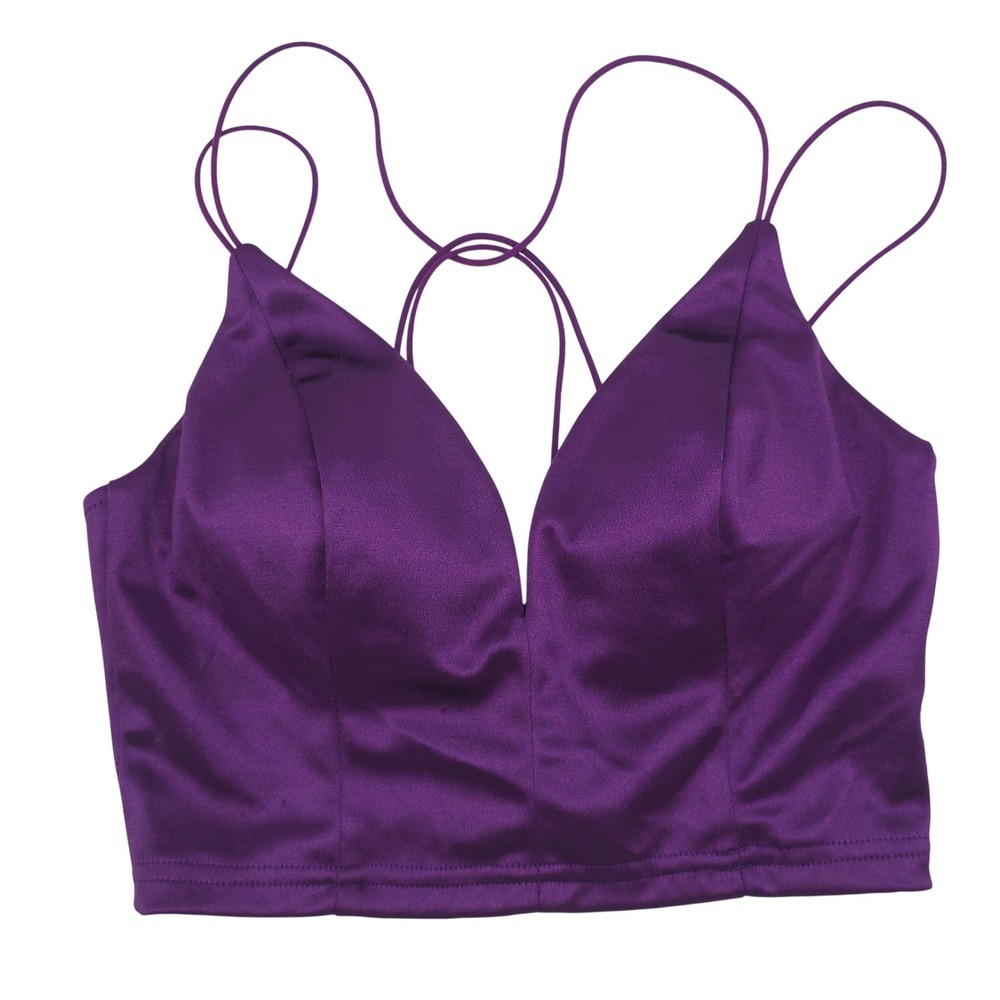 Entry Women Strappy Back Satin Crop Top Small Purple